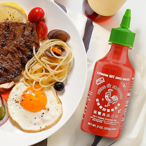 THE ORIGINAL HUY FONG SRIRACHA, 9 OZ ROOSTER SRIRACHA CHILI SAUCE, SPICY FLAVOR HOT SAUCE W/CHILI PEPPER, SRIRACHA CHILI PASTE FOR TACOS，HOTDOGS, BURGERS, SOUPS, 1-PACK