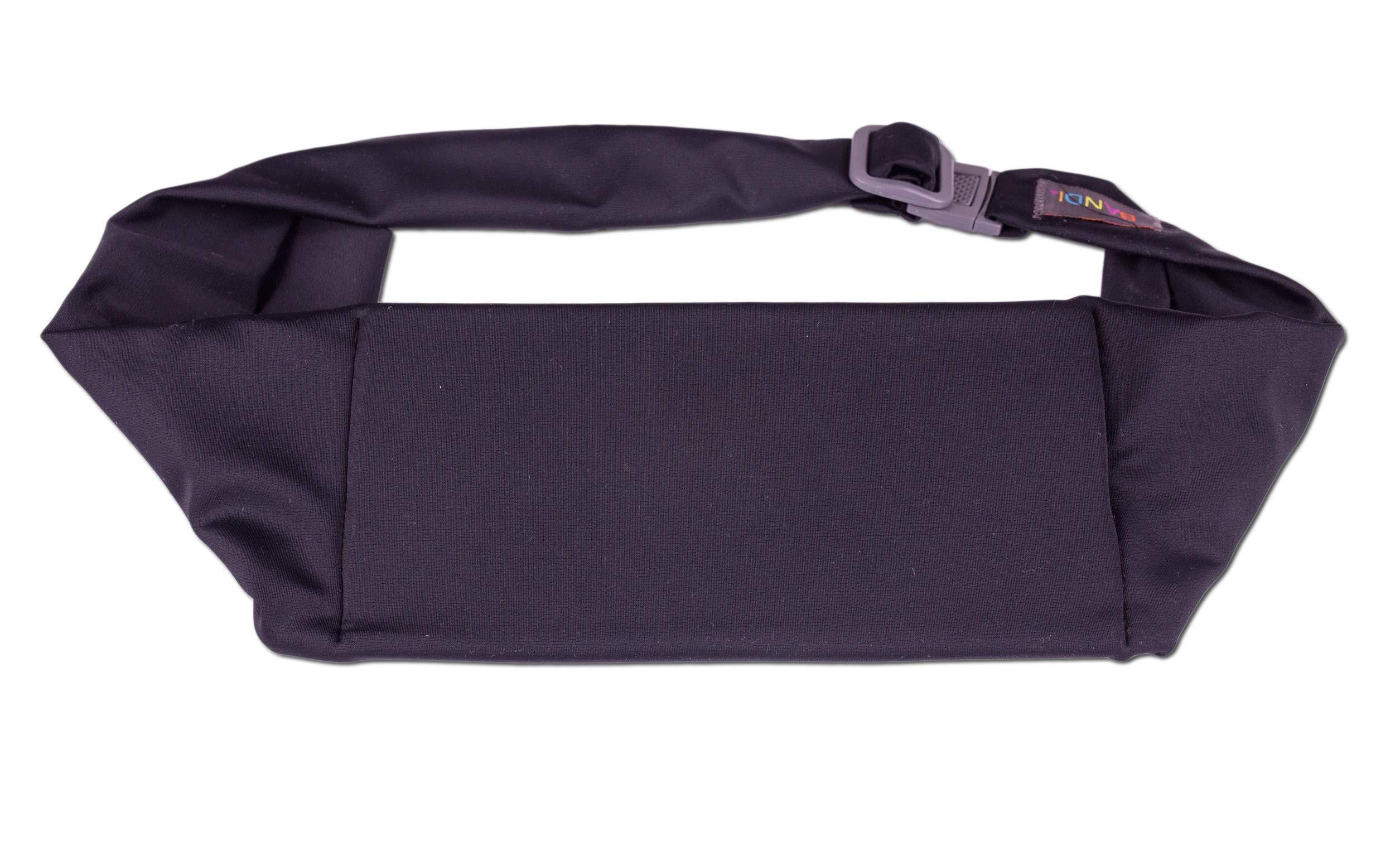 BANDI Large Pocket Running Belt Holds Phone for Running, Travel, Medical, Adjustable Fit, Comfortable (Black Solid)