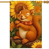 BlissYard Thanksgiving Fall Garden Flag 12x18 Inch Welcome Squirrel Flag Double Sided Outdoor Autumn Yard Banner with Sunflowers and Leaves for Porch Lawn Patio Seasonal Decor