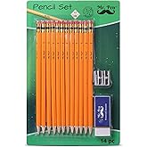 Mr. Pen- Pre-sharpened #2 HB Pencils, 12 Pack, Double-Hole Metal Sharpener | Vinyl Eraser, 2 Pencils with Erasers for Kids, Students, School Supplies