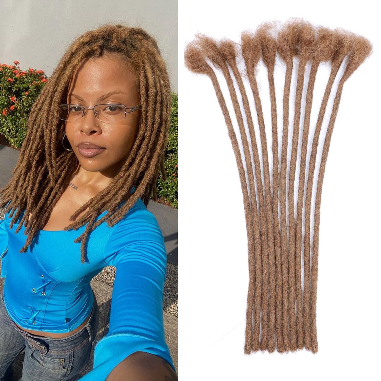 Huarisi 12 Inch 10 Strands Dreadlock Extensions 0.6cm Thickness Real Human Hair Handmade Loc Extensions Permanent for Men & Women #30 Auburn Brown Can Be Curled and Twisted — image 1