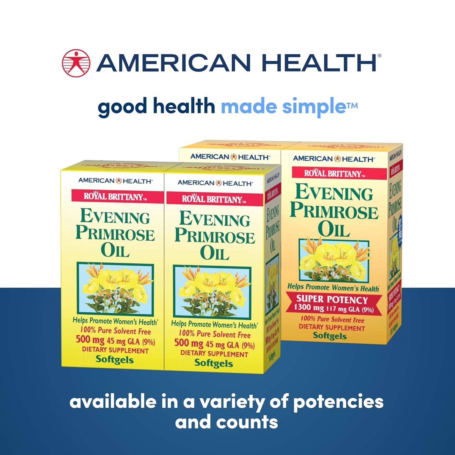 American Health Royal Brittany Evening Primrose Oil Softgels, 2 Pack - Promotes Women's Health - Nutritional Support for Women With PMS - Non-GMO, Gluten-Free - 1300 mg, 120 Count, 240 Total Servings : Evening Primrose Herbal Supplements : Beauty