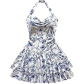 Floerns Women's Cute Summer Halter Neck Floral Leopard Print Short Sundress