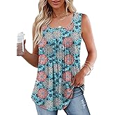 HAHIYOR Tank-Tops-for-Women Summer Sleeveless Casual Pleated Shirts Trendy Square Neck Tunics Dressy Flowy Tees S-2XL