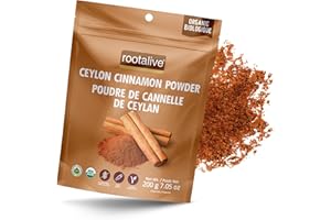 Rootalive – Organic Ceylon Cinnamon Powder, Certified True Cinnamon & A Culinary Spice, Vegetarian, Sugar-Free, Gluten-Free, 