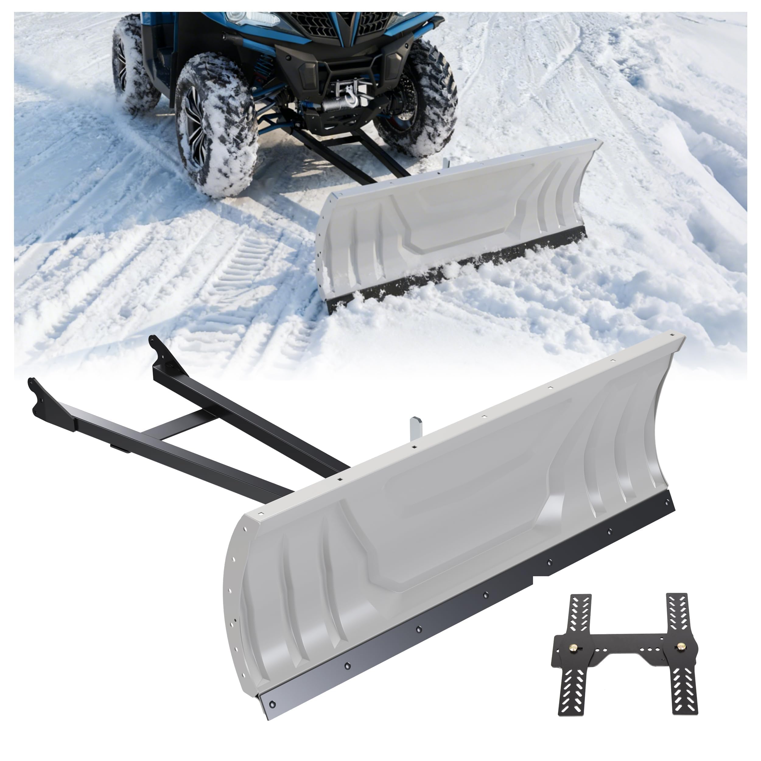 Photo 1 of ***(PARTS ONLY-MISSING -SELLING AS IS *** ECOTRIC ATV Snow Plow Blade Adjustable 48" Complete Universal Kit Compatible with Honda Kawasaki Polaris   ***BOX RIPPED/TORN***