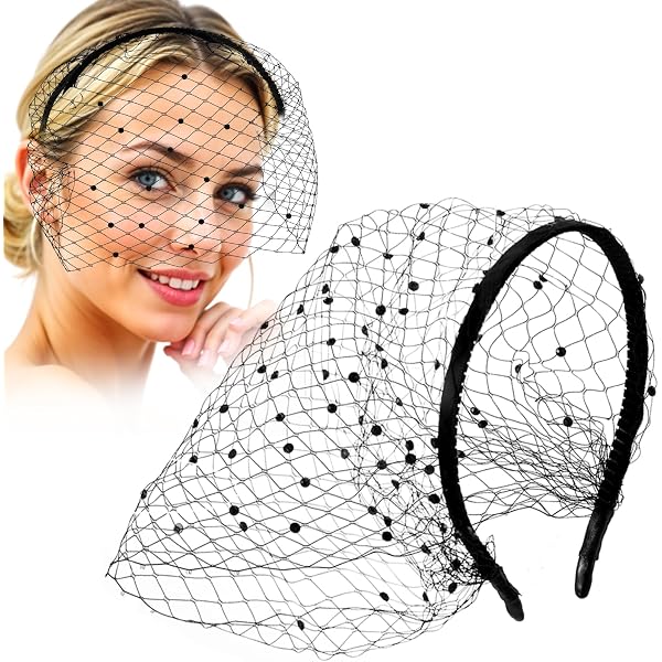 Amazon.com: Black Veil Mesh Bow Veils Funeral Hat Headband  display picture 1