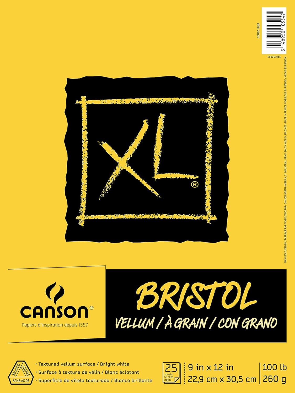 Canson XL Series Bristol Vellum Paper Pad, Heavyweight Paper for Pencil, Vellum Finish, Fold Over, 100 Pound, 11 x 14 Inch, Bright White, 25 Sheets: Arts, Crafts & Sewing