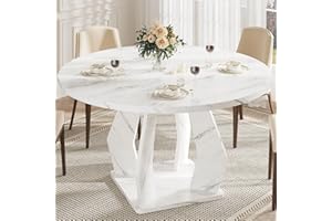 IBF Round Marble Dining Table,Dinner Tables for Kitchen 4-6,47 Inch Modern Pedestal Dining Room Table for Kitchen,Office,Living Room,White Marble