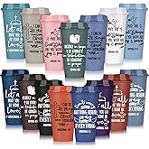 Pickmesh 15 Pcs Christian Gift for Employee Christian Tumblers for Women Religious Employee Appreciation Gift Bible Verse 16 oz Plastic Tumbler with Lids for Church Teacher Staff (Morandi Color 2)