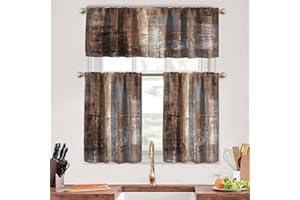 MCALK Brown Kitchen Curtains Tiers and Valances Set 3 Piece for Windows Grey Kitchen Window Curtains Set,Modern Abstract Art Valances for Living Room(36" Tiers Set)