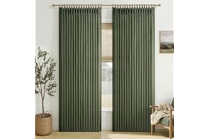 Loden 84 Inches Long Pinch Pleat 50 Inch Wide Linen Curtains 2 Panels Set for Dining Room, Memory Shape Olive Green Light Fil