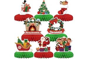 Christmas Party Decorations,8 PCS KSKSPE Christmas Honeycomb Table Centerpiece 3D Christmas Theme Party Decor,Christmas stockings Santa Claus Elements