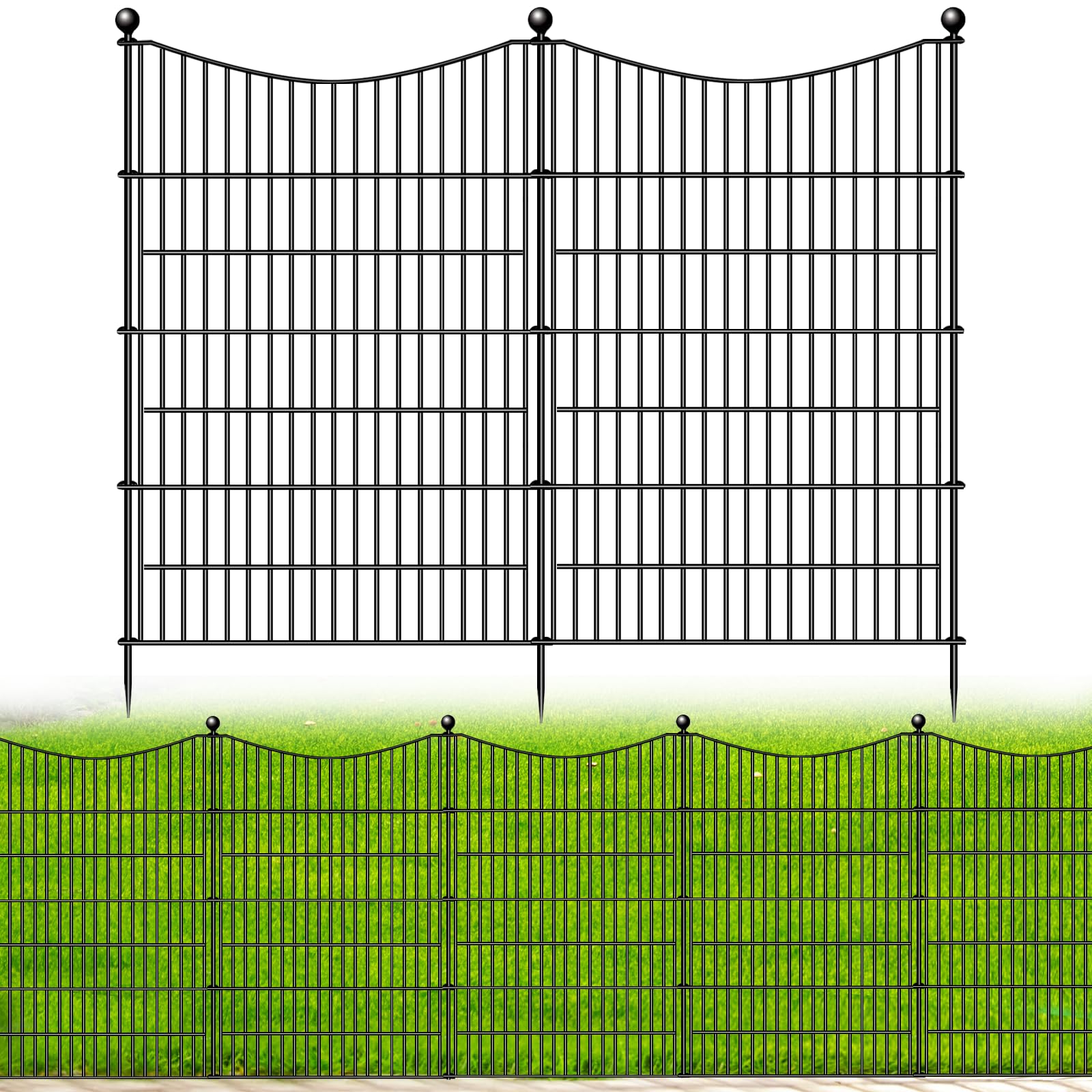 8 Panels No Dig Dog Fence Outdoor for Yard, 48 in(H) X 21 ft(L) Decorative Tall Garden Fence Animal Barrier, Rustproof Metal Wire Garden Edging and Borders, Temporary Fencing Stakes Image