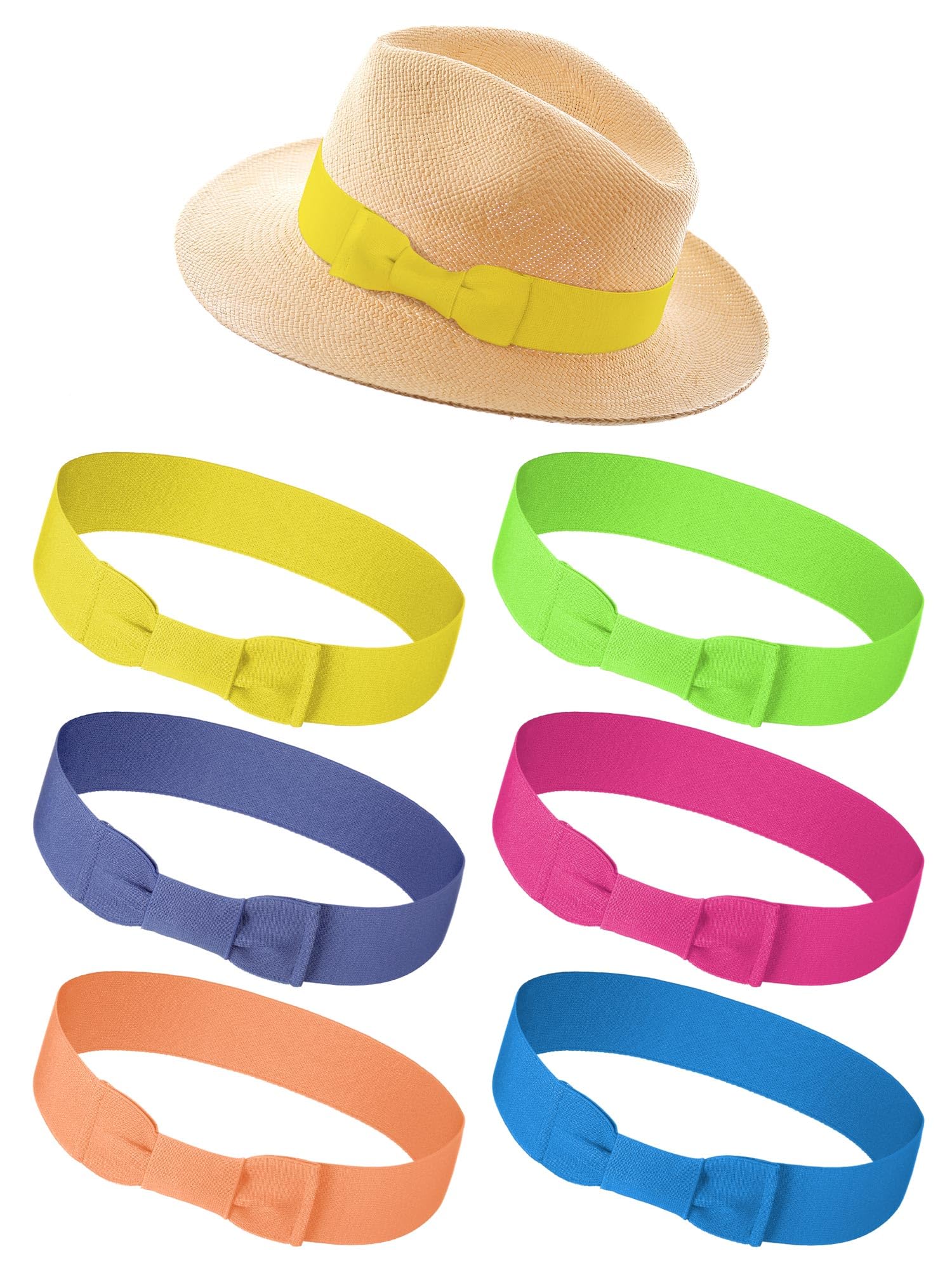 Photo 1 of Tigeen 6 Pcs Stretchable Bowknot Hat Band Cowboy Hat Bands for Women Ribbon Panama Accessories(Bright Colors)