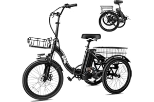Qlife Triker Electric Bike, Peak 750W Brushless Motor Folding Trike Ebike, 468Wh Removable Battery, Step-Thru 3 Wheel Electric Bicycle, Up to 50 Miles, 20 Tire Tricycle for Adults