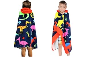 DASHN PRODUCTS Hooded Bath Beach Towel for Kids - Dinosaur - Large 50"x30" Inch Cotton Soft Absorbent with Hood for Toddler, Boys, Girls - Wrap/Bathrobe for Pool, Travel, Camping, Swimming