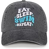 InnoBeta Swimming Gifts Cap for Girls, Boys, Women, for Christmas, Birthday, Adjustable Embroidered Baseball Hat - Eat Black