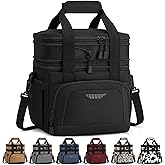 Vankor Lunch Box for Men Women, Large Double Layer Insulated Lunch Bag Tote Expandable Leakproof Waterproof Cooler Bag with Adjustable Shoulder Strap for Work Office Picnic Travel, Black