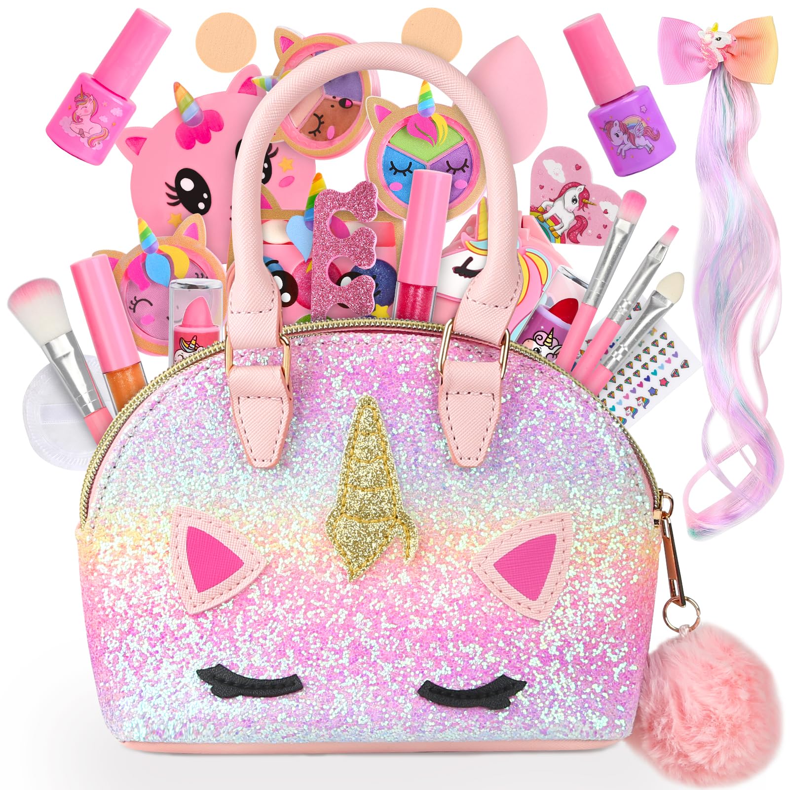 Makeup Set, Girls, Toy, Children, Makeup Set, Elementary School Students, Girls, Present, Children, Makeup Set, 3, 4, 5, 6, 7, 8, 9, 10, 11, 12, 13, Birthday Gift, Crossbody Cosmetic Bag, Christmas