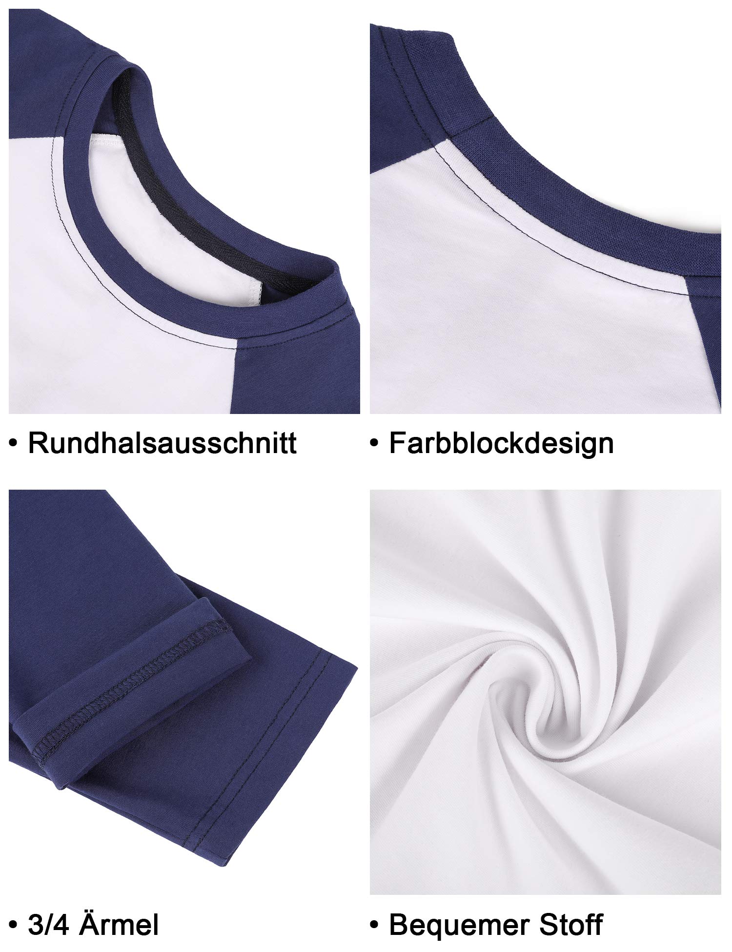 Suntasty Damen Langarmshirt 3/4 Ärmel Shirt mit Rundhals-Ausschnitt in verschiedenen Farben (SS001W/White and Blues)