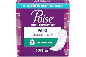Poise Incontinence Pads & Postpartum Incontinence Pads, 3 Drop Light Absorbency, Regular Length, 120 Count (4 Packs of 30), Packaging May Vary