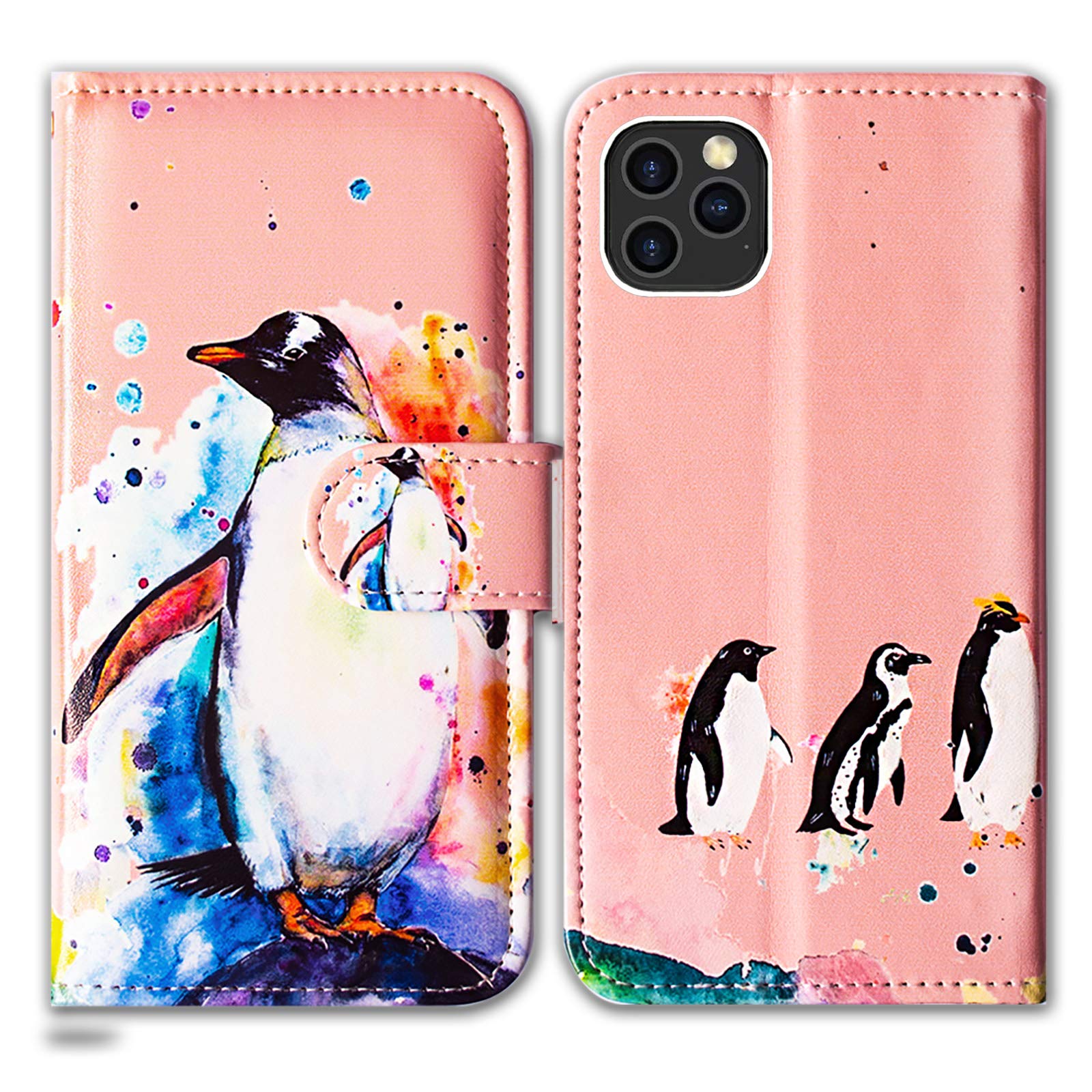 Bcov iPhone 12 Pro Max Case, Penguin Drawing Leather Flip Wallet Case Phone Cover with Card Slot Holder Kickstand For iPhone 12 Pro Max