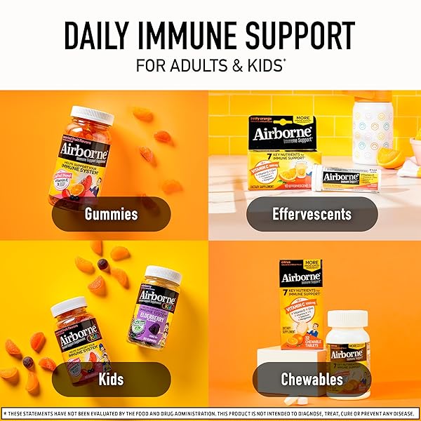 AIRBORNE VITAMIN C 1000MG (PER SERVING) – CITRUS CHEWABLE TABLETS (116 COUNT IN A BOTTLE), GLUTEN-FREE IMMUNE SUPPORT SUPPLEMENT, WITH VITAMINS A C E, ZINC, SELENIUM, ECHINACEA, GINGER, ANTIOXIDANTS