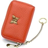 imeetu RFID Credit Card Holder for Women Genuine Leather Card Case Wallet with Zipper and Removable Keychain (Orange)