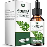 Organic Moringa Liquid Drops for Skin, Gut, Immune Support, Moringa Oleifera Leaf, Turmeric Root, Olive Leaf, Black Pepper, Vitamin C & E, Moringa Supplement for Women Men