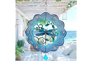YOURONGMAO Dragonfly Metal Wind Spinners - 12 Inch Hanging Metal Wind Spinner for Outdoor & Indoor Decor, Dragonfly Kinetic Sculpture for Christmas Ornament Gifts, Yard Art and Garden Decorations