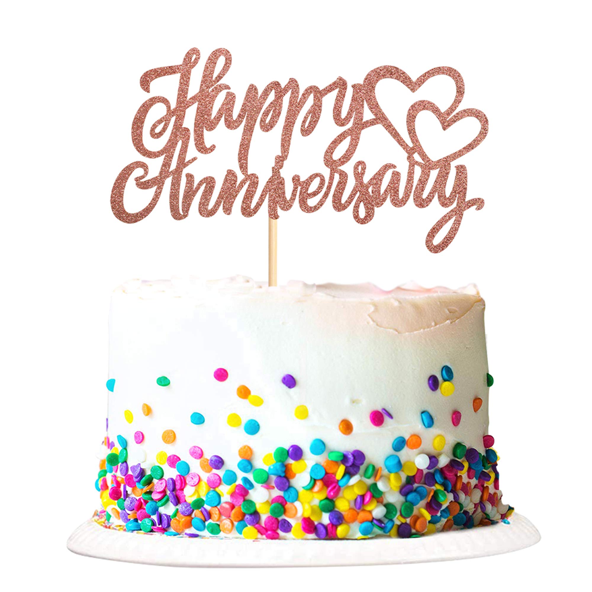 1 Pack Paper Rose Gold Happy Anniversary Cake Topper Anniversary Party Supplies Paper Cake Decoration Wedding Celebration Party Decoration Supplies