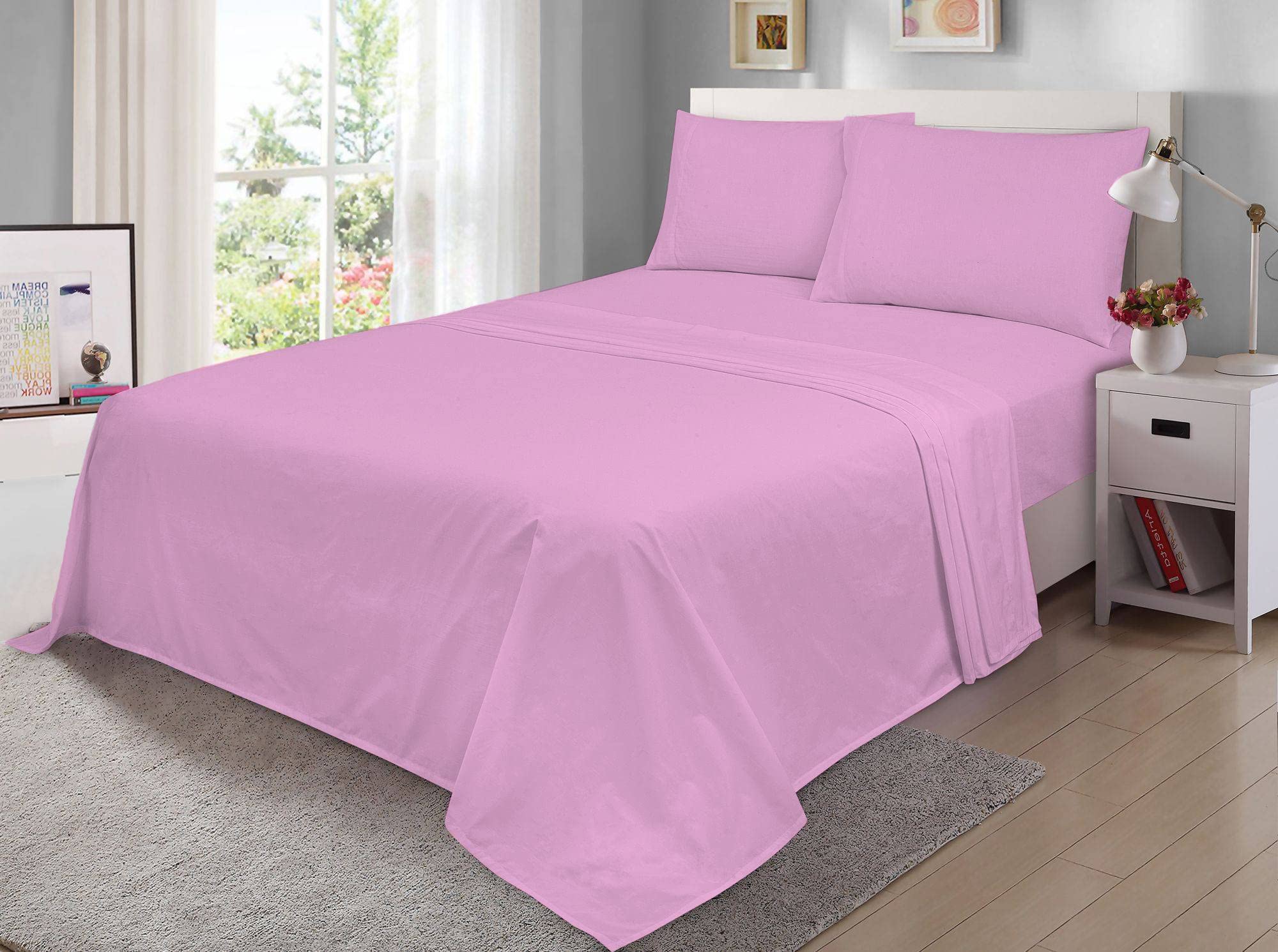 100% Egyptian Cotton Flat Sheet 200 Thread Count Hotel Quality Soft & Crisp Cotton Caravan Campervan Bed Flat Sheet (Pink, Super King)