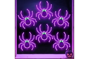 HappyAlley 6 Pack 9" Halloween Classics Twinkling LED Spiders, Hi-Vibrant Aluminum Frame Spiders Window Silhouette Lights, 468 Purple and 24 Green LED Lights, Holiday Indoor Outdoor Decoration