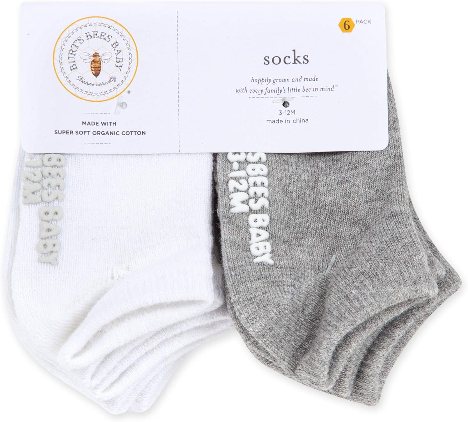 Burt's Bees Baby Unisex Baby, 6-pack Ankle Socks With Non-slip Grips, Made With Organic Cotton: Clothing
