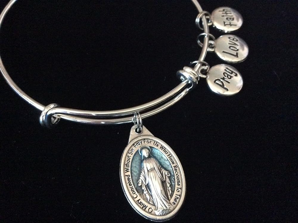Pray Love Faith Miraculous Virgin Mary Silver Expandable
