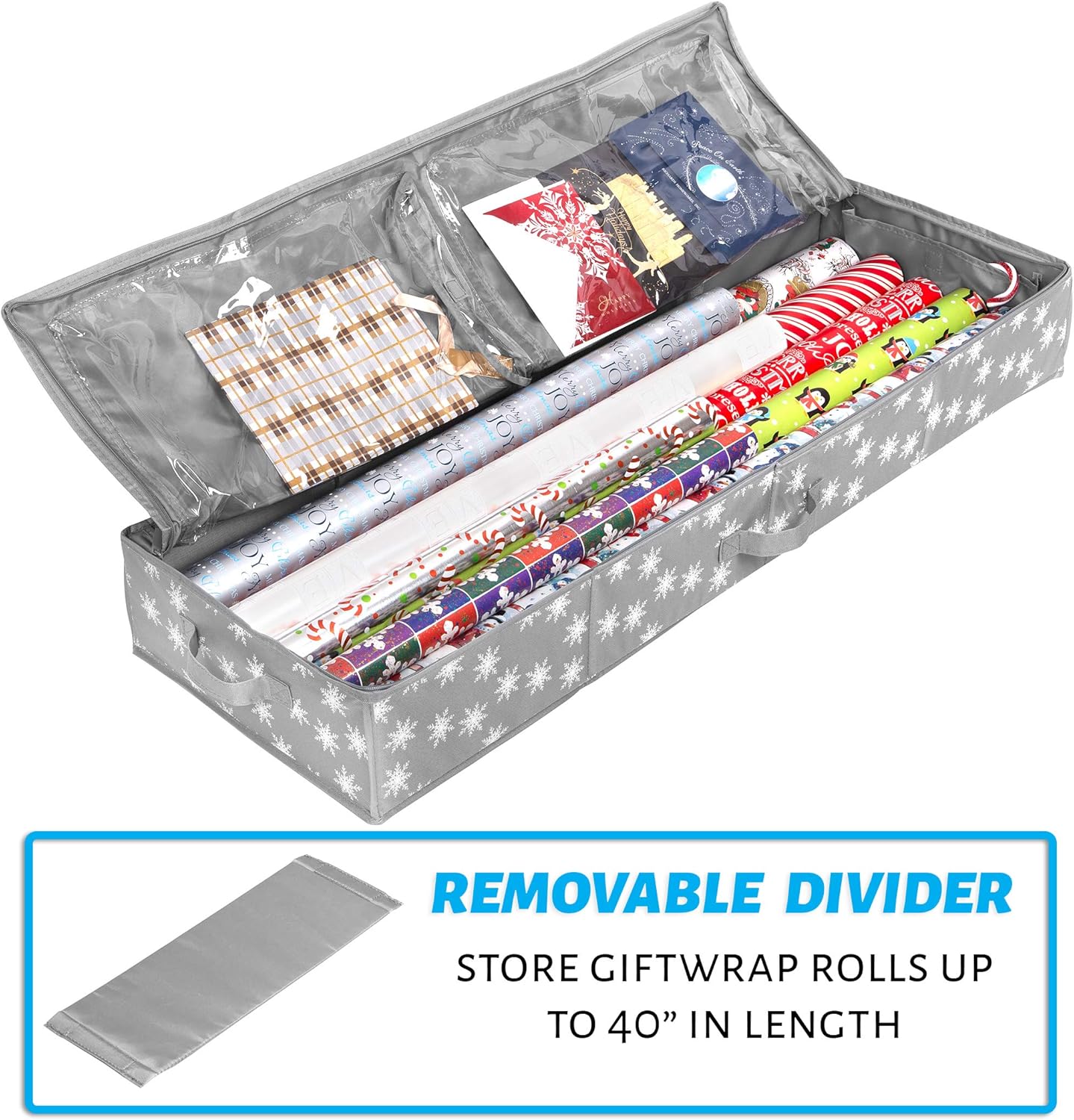 Wrapping Paper Storage Container – Fits up to 27 Rolls 1 3/8” Diam. - Underbed Gift Wrap Organizer Bags, Wrapping Paper Rolls, Ribbon, and Bows - Under Bed- Durable Material 600D - Up to 40” Rolls: Home & Kitchen