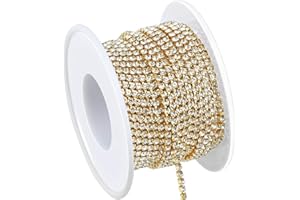 Dowarm Rhinestone Chain Roll - 10 Yards, Crystal Rhinestones, Close Chain, Sew On Trim (Gold, SS6 2MM)