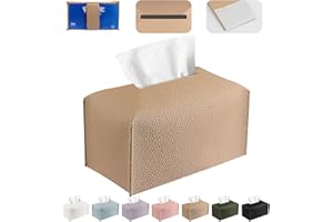 PARIERIS Tissue Box Cover PU Leather Tissue Holder Rectangle Facial Tissue Case Tissue Box Organizer Dispenser for Bathroom, Kitchen, Home, Office, Tabletop (SoftBeige, Short)