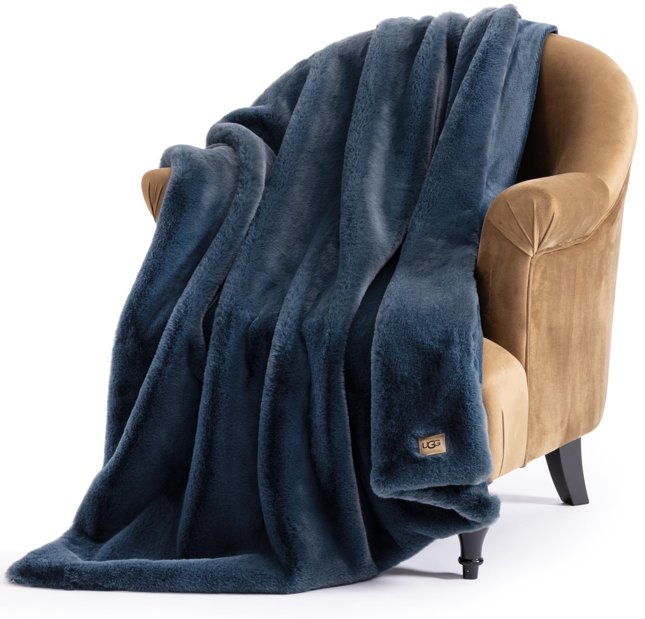 Photo 1 of UGG Euphoria Faux Fur Throw Blanket, Soft Warm Throw Blankets for Couch or Bed, Luxury Bedroom Decor, Giftable Fuzzy Blankets, Machine Washable, 50-inch x 70-inch, Indigo Blue