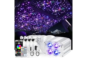 MAODANER Car Starlight Headliner Kit, 4 Colors 32W Twinkle & Meteor Fiber Optic Ceiling Lights, 2 in 1 Light Engine 1000pcs*0.03in*13.1ft+240 RGBW Shooting Stars Lights for Car Home Roof Décor
