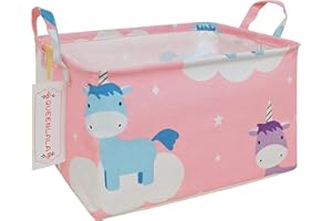 QUEENLALA Rectangular Laundry Hamper/Foldable Nursery Laundry Basket for Organizing/Storage Bin Baskets/Children Toy Office Bedroom/Toy Bin Closet Shelf Baskets（Rec-Unicorn）