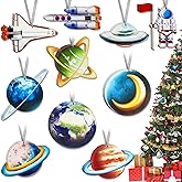 30 Pcs Outer Space Wood Hanging Ornaments for Christmas Tree and Party Decorations - Astronaut Themed Classroom Decor for Xmas