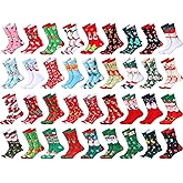 Handepo 36 Pairs Christmas Crew Socks Bulk Soft Cotton Christmas Socks Set Funny Warm Women Xmas Sock for Holiday Gift