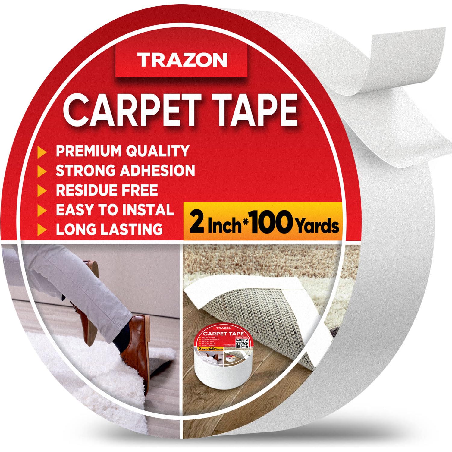 Photo 1 of Carpet Tape Double Sided - Rug Tape Grippers for Hardwood Floors and Area Rugs - Carpet Binding Tape Strong Adhesive and Removable, Heavy Duty Stickers Grip Tape, Residue Free (2 Inch / 100 Yards)