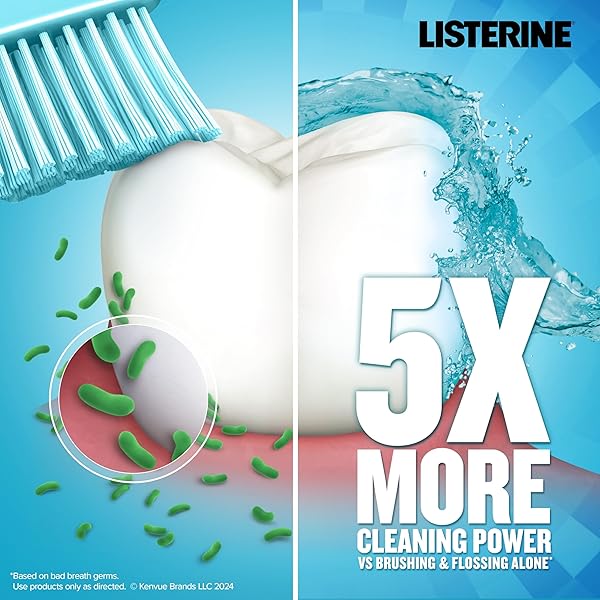 LISTERINE COOL MINT ANTISEPTIC MOUTHWASH, DAILY ORAL RINSE KILLS 99% OF GERMS THAT CAUSE BAD BREATH, PLAQUE AND GINGIVITIS FOR A FRESHER, CLEANER MOUTH, COOL MINT FLAVOR, 1.5 L