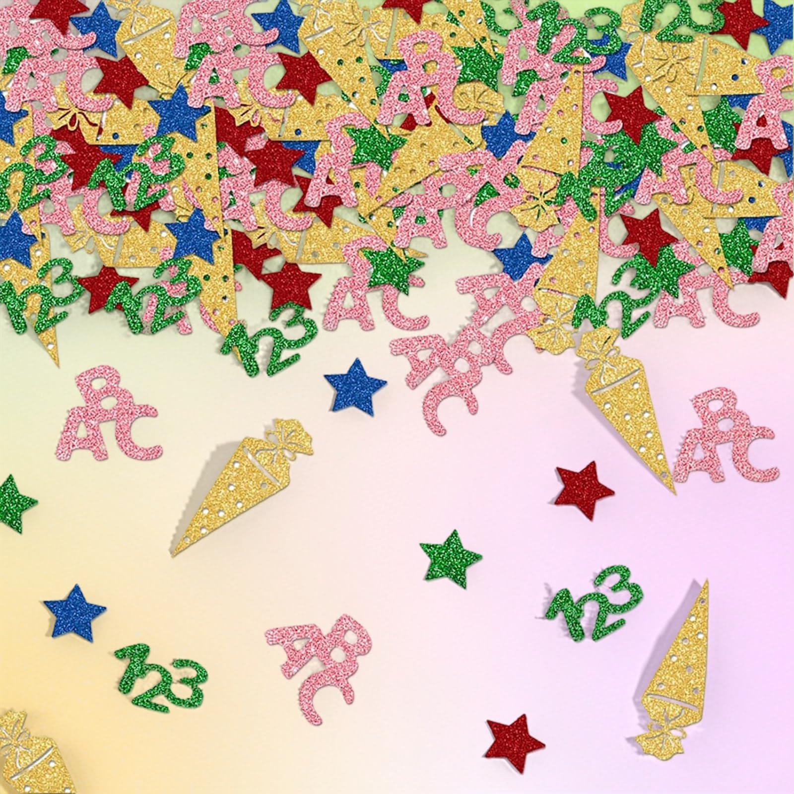 Photo 1 of Back to School Party Confetti/Alphabet Birthday Decorations Confetti 100pcs ABC 123 Party Decorations/Rainbow Party Decorations/Colorful Birthday Decorations