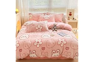 KASBLUEL Bedding Sets, Pink Rabbit Duvet Cover Aesthetic Comforter Covers Ultra Fluffy Blanket Soft Cute Kawaii Bed Set for Toddler Teen Kids Girls Women (Pink Bunny, Queen)