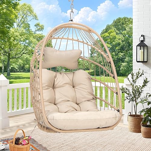 RADIATA All-Weather Swing Egg Chair No Stand, 350lbs Outdoor Sturdy Wicker  Hammock Seat with Cushions, Comfy Portable Hanging Egg Basket Seat for