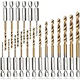 YXYL 19-Piece Hex Drill Bit Set, Titanium & HSS High-Speed Steel Hex Shank Quick-Change Twist Drill Bits for Wood (1/16"-1/4")